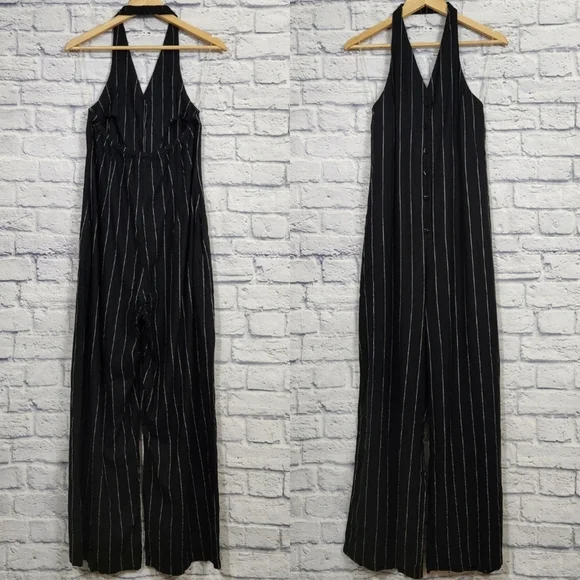 Anthropologie Little Lies Pinstripe Halter Neck Jumpsuit